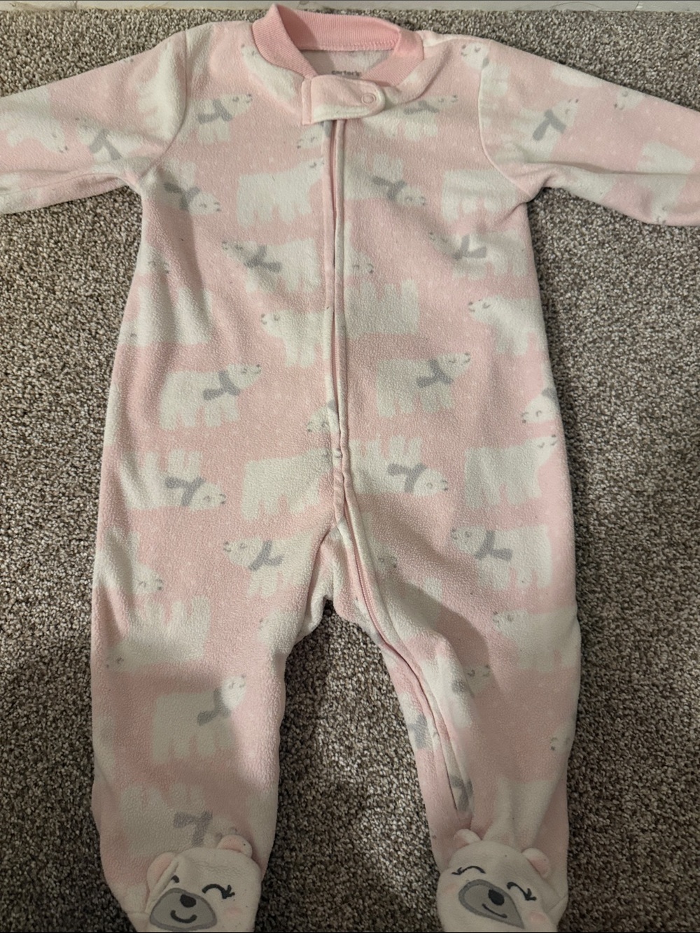 Carter's Pink & White Polar Bear Fleece Footed One-Piece